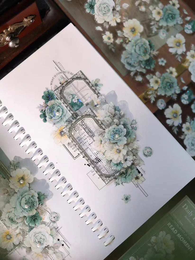 Y - Blue Green Flowers | Pre- cut Shell Light PET Tape