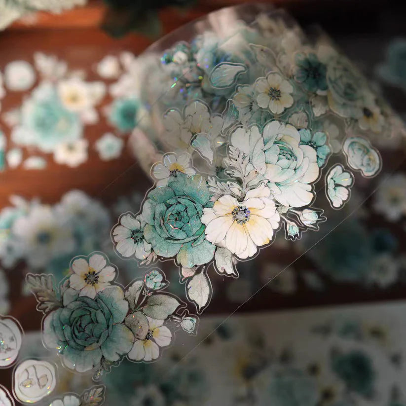 Y - Blue Green Flowers | Pre- cut Shell Light PET Tape