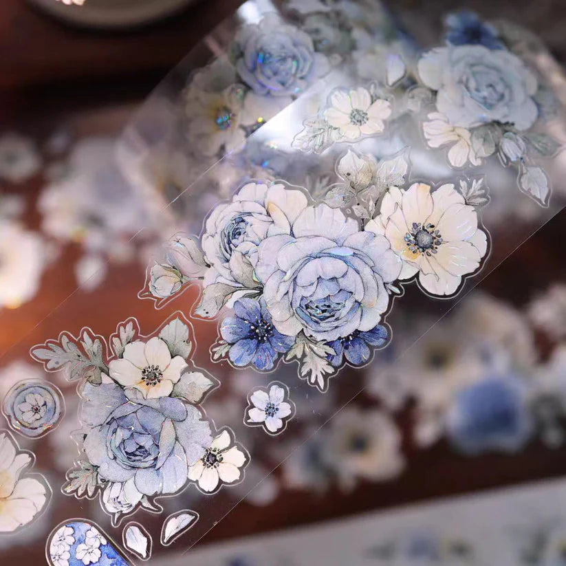 Y - Floral Stationery in Blue | Pre- cut Shell Light PET Tape