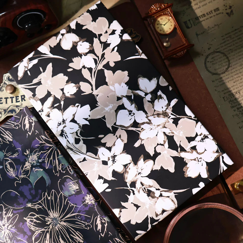 Y - Ink Notes between Flowers | Journal Blank Accordion Notebook