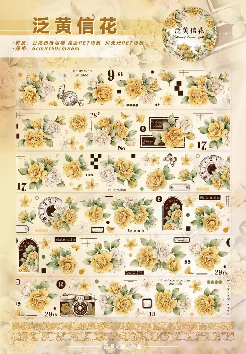 Yier Studio - Yellowed Flower Letter | Shell Light Pre-cut PET Tape