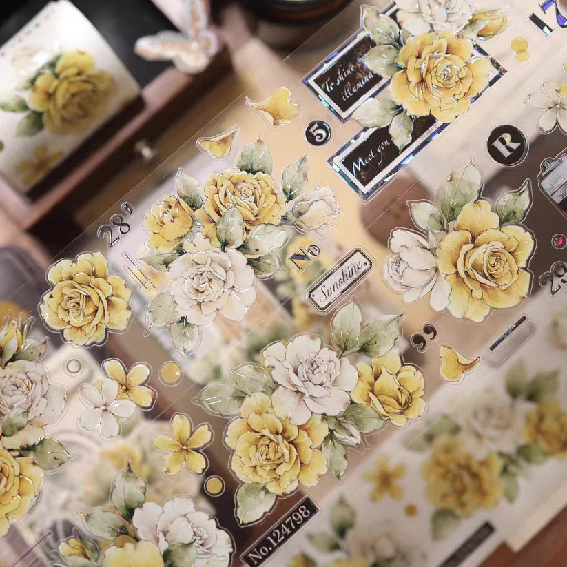 Yier Studio - Yellowed Flower Letter | Shell Light Pre-cut PET Tape