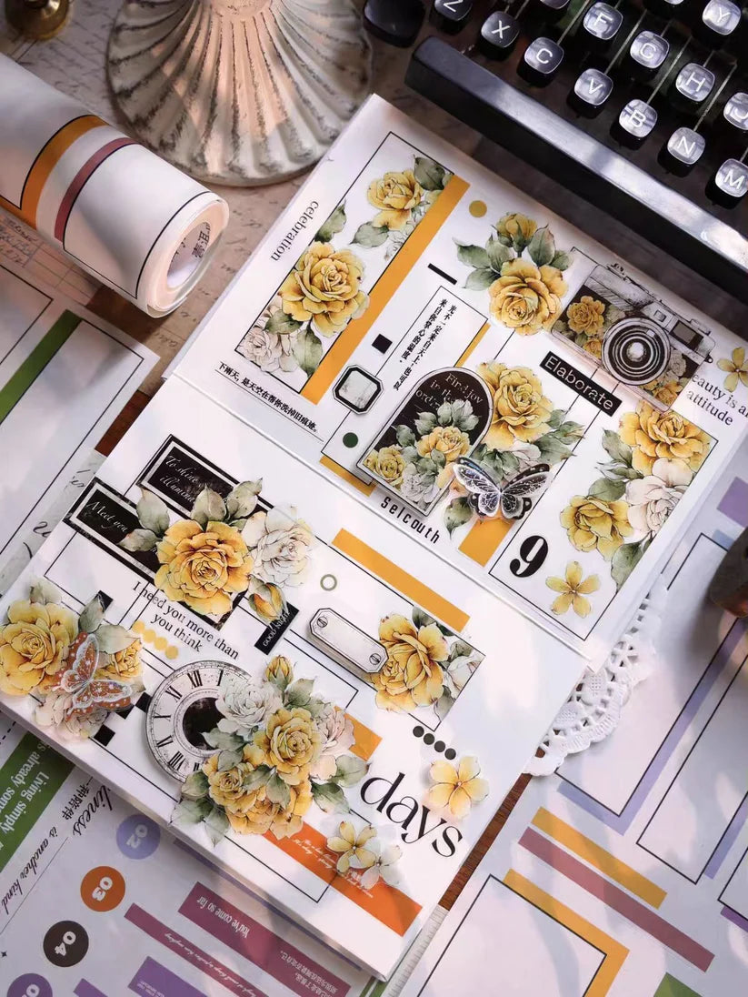 Yier Studio - Yellowed Flower Letter | Shell Light Pre-cut PET Tape
